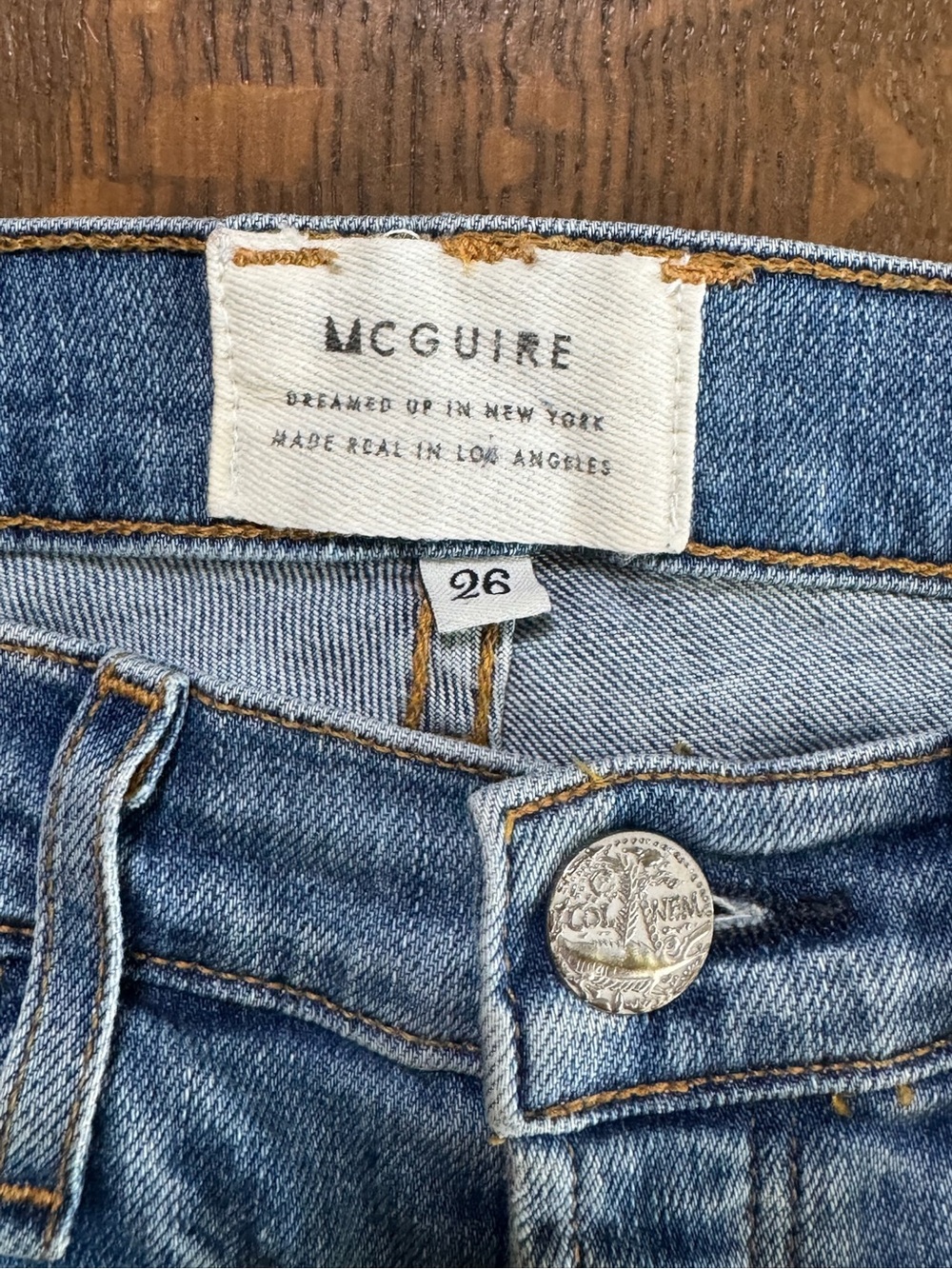 McGuire Ibiza Side Stripe Straight Leg Jeans | 26 Raw Step Hem Distressed Denim - Picture 2 of 6